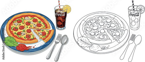 pizza vector illustration hand drawn clipart and lineart
