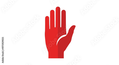 Red Hand Icon Showing Stop Gesture Against White Background