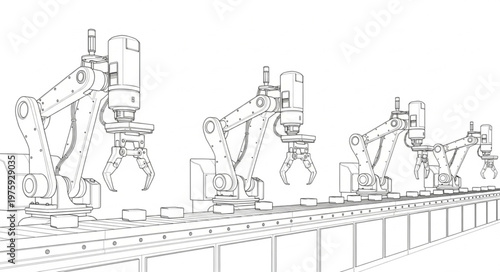 Industrial robots on assembly line.