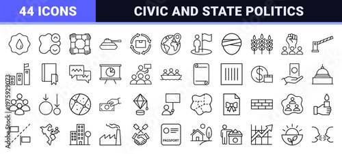 Minimalist outline political and government icon set.