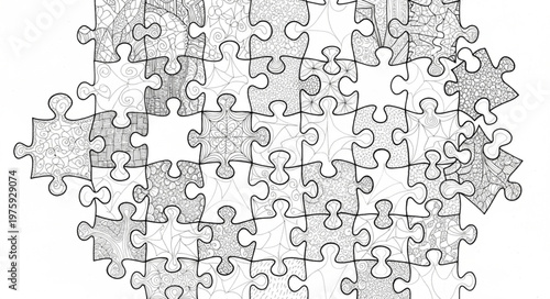 Jigsaw puzzle pieces assembled together.