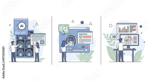 Medical Artificial Intelligence Healthcare Technology Digital Diagnostic Data Analysis Dashboard Interface Smart Health System Modern Set