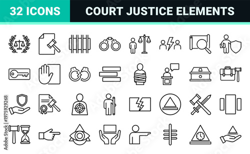 Minimalist legal and court system outline graphic set