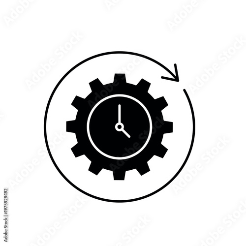 icon an efficiency with mechanical gear and time clock circular arrows, isolated against a clean background.
