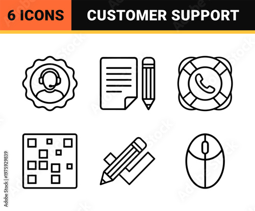 Minimalist thin line customer service and support communication outlines.