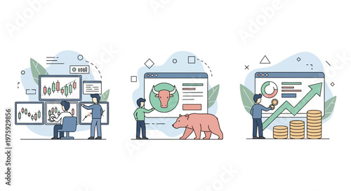 Stock market bull bear fund gain coin desk work plan sign goal risk bank cash