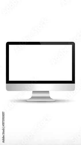 Modern desktop computer with a blank white screen, isolated on white