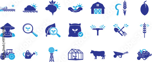 Minimal agriculture icon set, vector eps for farming, crops, livestock, eco, and rural design.