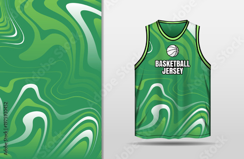 Basketball jersey design with green wavy lines background