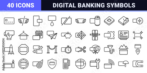 Minimalist Credit Card and Digital Payment Outline Icon Set