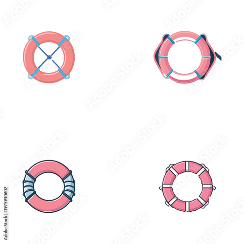 Set of lifebuoy icons in modern flat vector style for safety and support concepts.