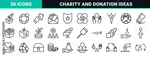 Minimalist Crowdfunding and Fundraising Line Icons.