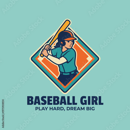 An illustrated young girl stands poised with a baseball bat, embodying determination and the spirit of youth sports, perfect for promoting athletics and empowering young athletes.