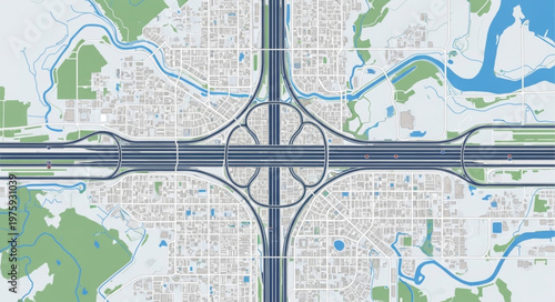 Aerial View of a Complex Highway Interchange.