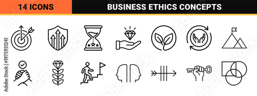 Minimalist outline corporate core values and teamwork icons