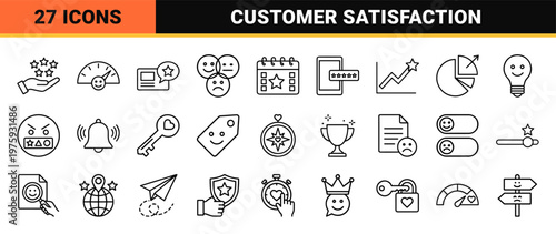 Customer Satisfaction And Feedback Minimalist Outline Icons Set