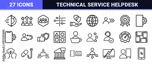 Minimalist customer service and technical support outline set.