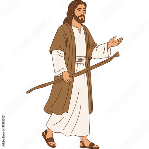 Jesus Christ Walking With Staff