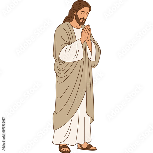 Jesus Christ Praying Vector Illustration