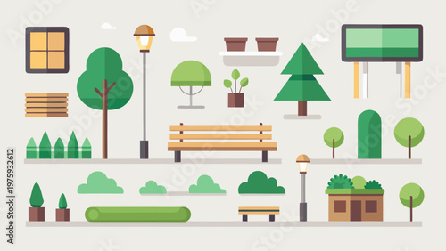 Modular Park Elements Flat Vector