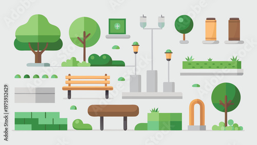 Modular Park Elements Flat Vector