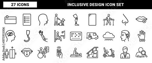 Accessibility and disability support minimalist thin line icon set