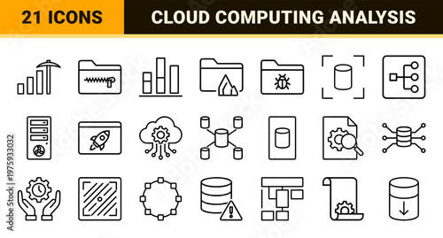 Data engineering and cloud infrastructure minimalist line icons