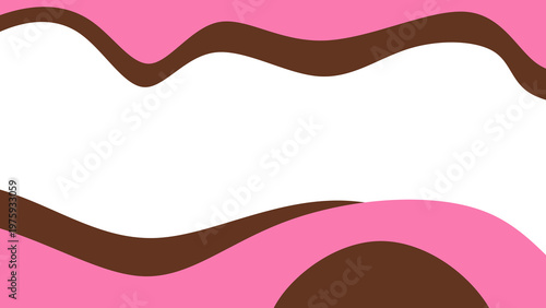 Abstract sweet dessert banner template with pink strawberry and chocolate melting border. Fluid wavy frame layout in pink and brown colors. Strawberry and chocolate drip background.