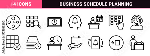 Minimalist time and date management icon set for scheduling
