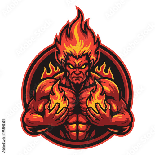 Powerful fire god mascot logo for esports team