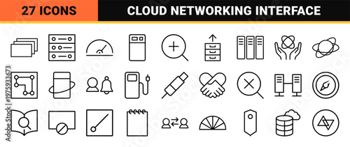 Data exchange and network outline designs in minimalist black line style.