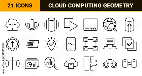 Minimalist data analytics and cloud computing outline icons.