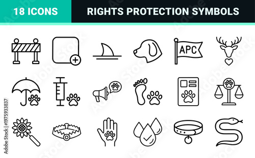 Minimalist animal rights and welfare protection line icons