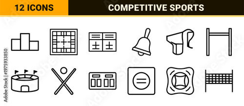 Minimalist sports and games match line icon set