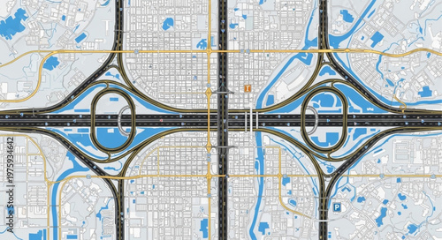 Aerial View of a Complex Highway Interchange System.