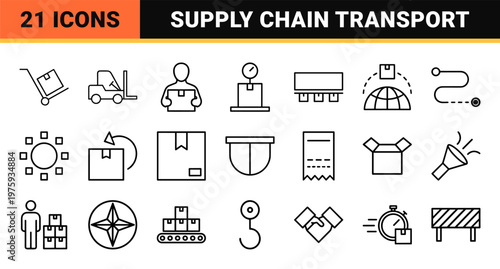 Minimalist shipping and logistics line icons.
