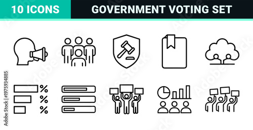 Minimalist democracy and government outline icon set for civil rights and voting