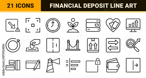 Finance and banking deposit line icon set in minimalist style