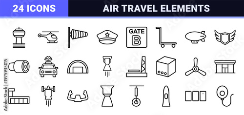 Minimalist aviation and aerospace line icon set