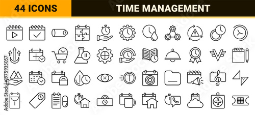 Minimalist Date and Time Management Outline Icon Set for Scheduling