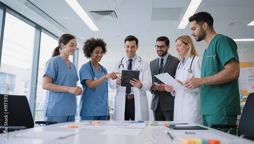 Diverse Medical Team Collaborating in Hospital Meeting Room