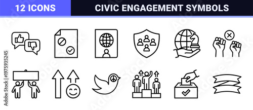 Democracy and government line icon set for civic engagement.