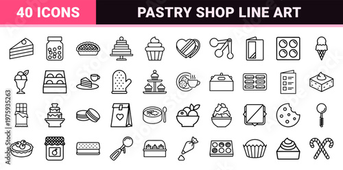 Bakery and dessert minimalist outline icons for cafe and pastry shop menus