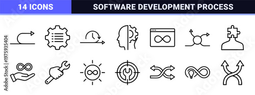 Devops agile and scrum minimalist line icons for software development