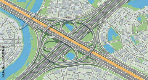 Aerial View of a Complex Highway Interchange with Cloverleaf Design.