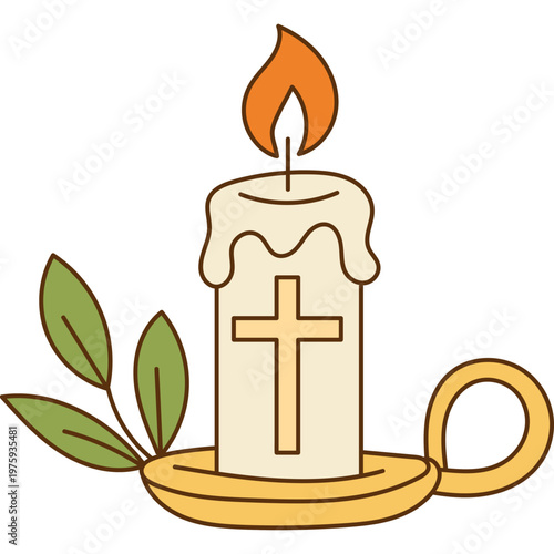 Lit Christian Cross Candle Vector