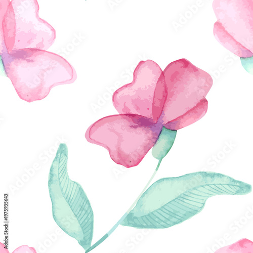 Delicate pink watercolor floral pattern with soft leaves and handpainted petals ideal for stationery branding invitations and background designs conveying romance spring elegance and lightness