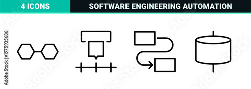 DevOps line icons for software development and automation