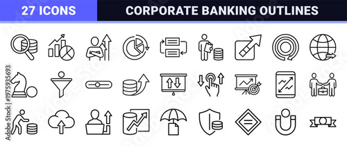 Minimalist outline finance and investment geometric black line art graphics.