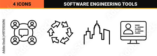 Devops and software development process minimalist outline icon set